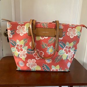 Nautical Tote Bag, flower material & tan accents